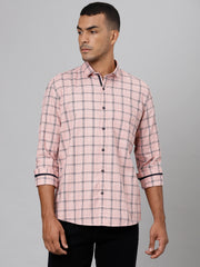 Men Pink Slim Fit Checkered Casual Shirt