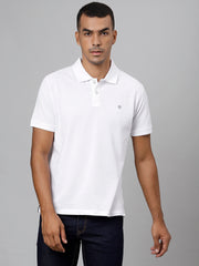 Men White Regular Fit Solid Polo Neck T-Shirt