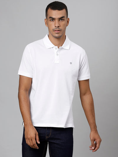 Men White Regular Fit Solid Polo Neck T-Shirt