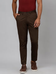 Men Coffee Slim Fit Mid Rise Casual Trouser