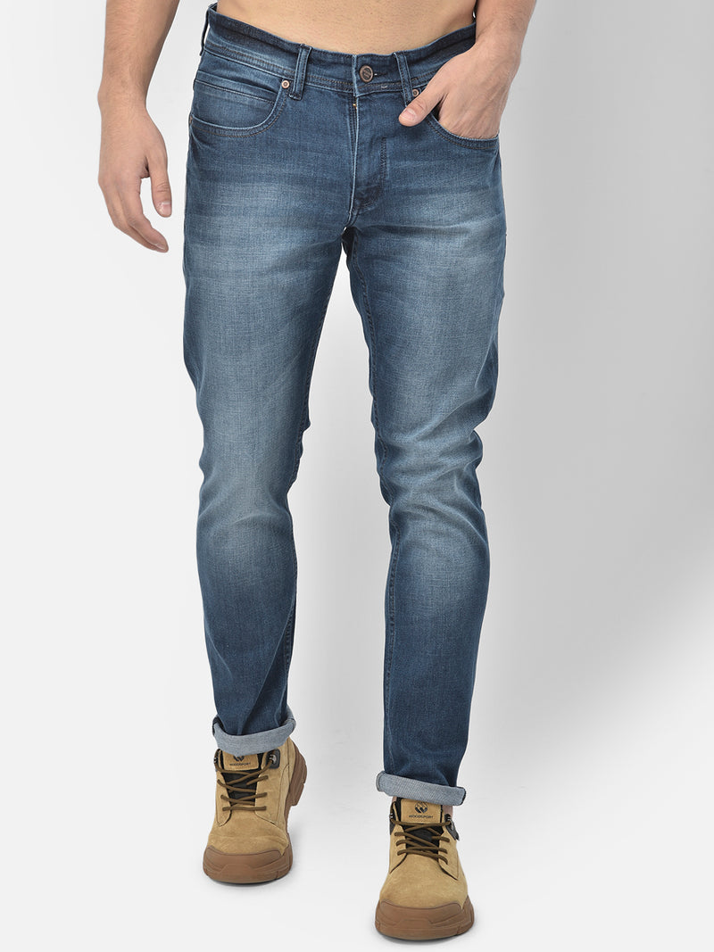 Men Blue Slim Fit Mid Rise Washed Streachable Jeans