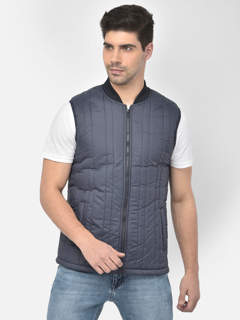 Men Navy Regular Fit Solid Sleeveless Jacket