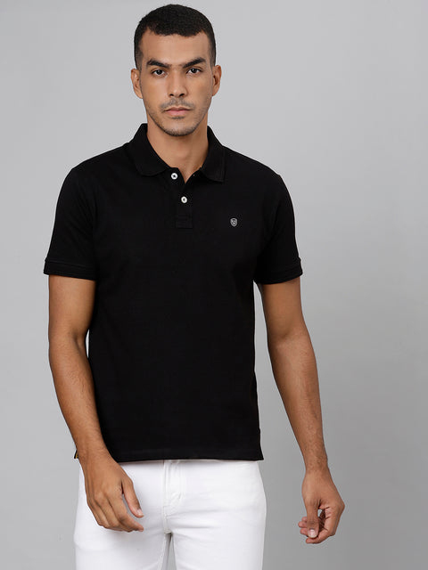 Men Black Regular Fit Solid Polo Neck T-Shirt