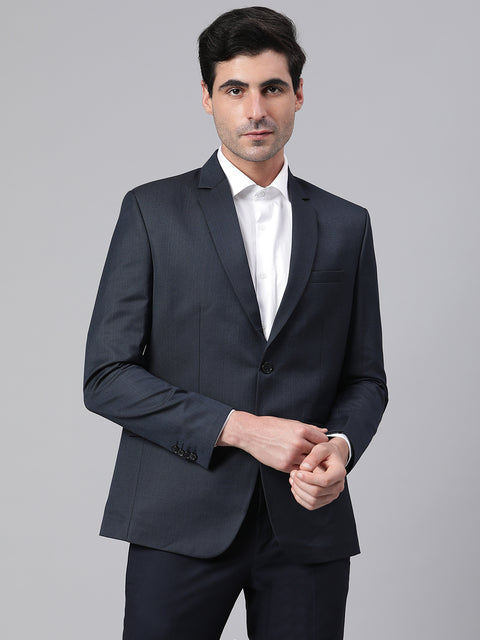 Men Navy Regular Fit Solid Formal Blazer