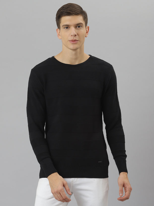 Men Black Regular Fit Round Neck Full Sleeve Sweater