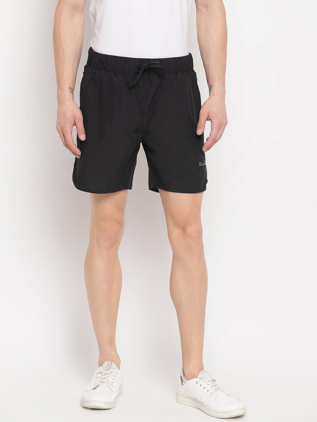 Men Black Regular Fit Side Pkt Solid Shorts