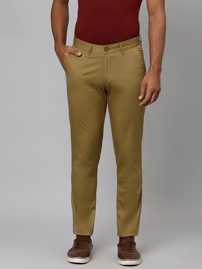 Men Khaki Slim Fit Mid Rise Casual Trouser