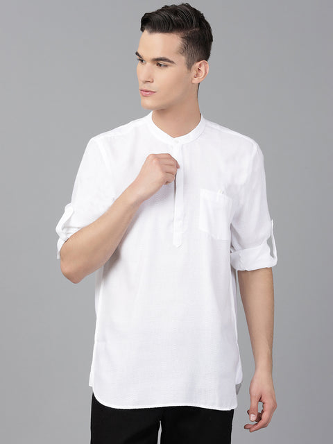 Men White Slim Fit Solid Casual Kurta
