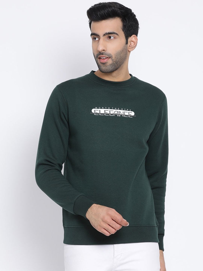 Men Hunter Green Regular Fit Crew Neck Sweat Shirt