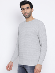 Men Light Grey Regular Fit Round Neck Full Sleeve Sweater