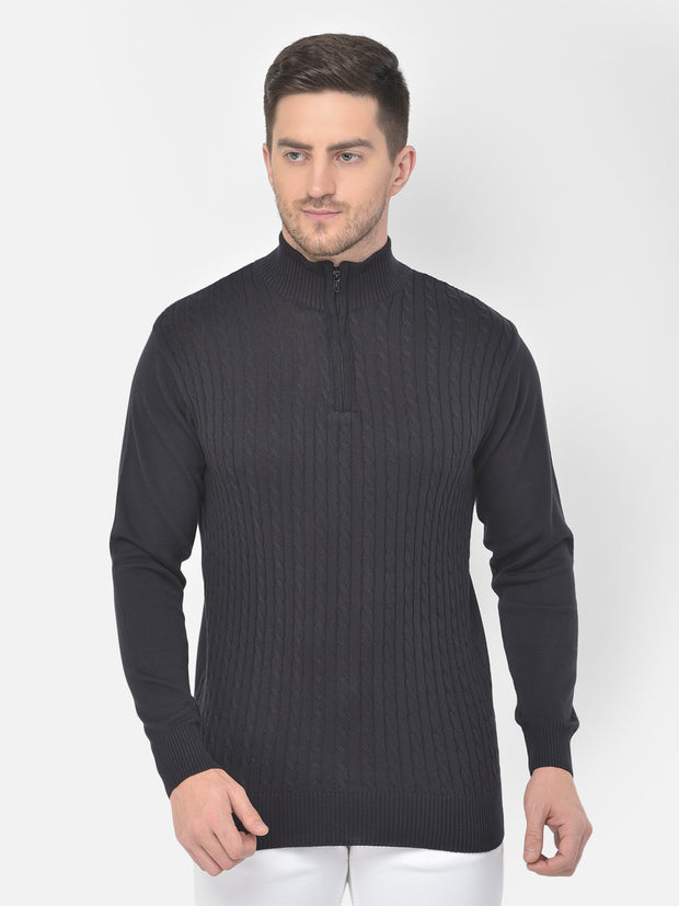 Men Navy Blue Regular Fit Round Neck Full Sleeve Sweater