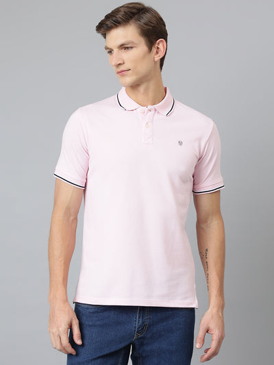 Men Pink Regular Fit Solid Polo Neck T-Shirt