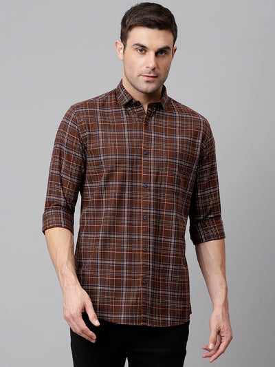 Men Brown Slim Fit Checkered Casual Shirt