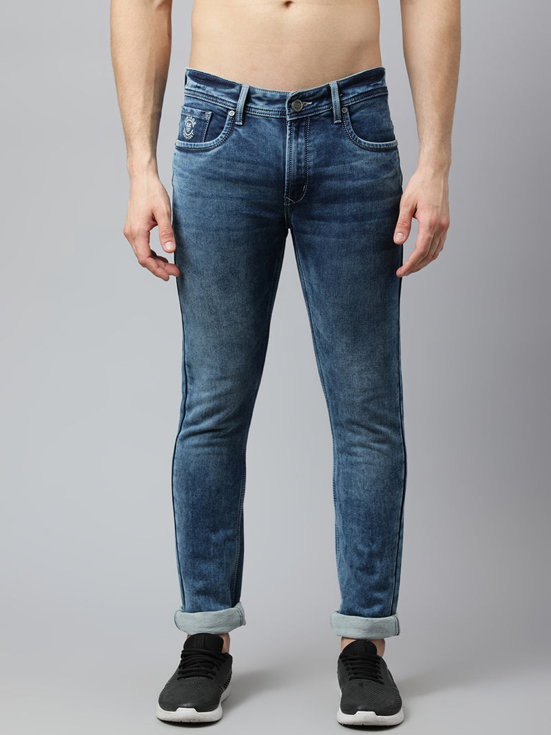 Men Ice Blue Slim Fit Mid Rise Clean Look Strechable Jeans