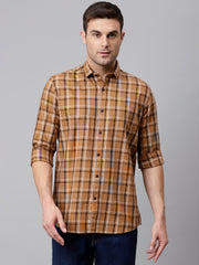 Men Khaki Slim Fit Checkered Casual Shirt