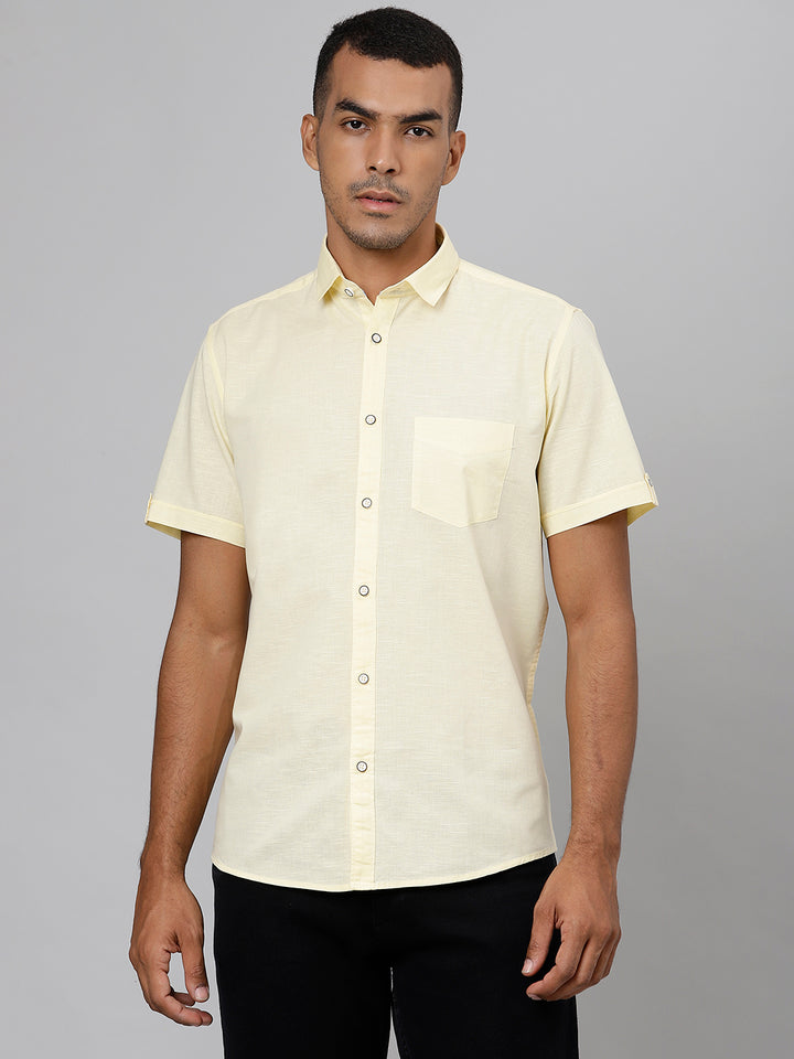 Men Yellow Slim Fit Solid Casual Shirt