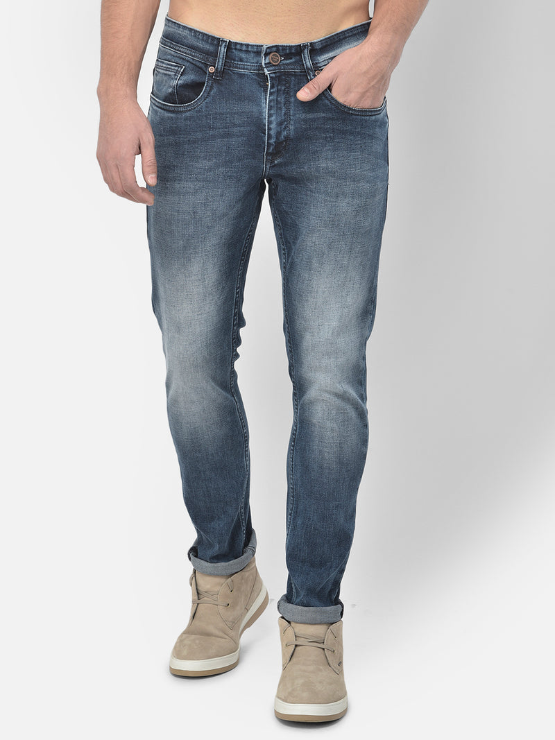 Men Blue Slim Fit Mid Rise Washed Streachable Jeans