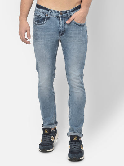 Men Blue Slim Fit Mid Rise Washed Streachable Jeans