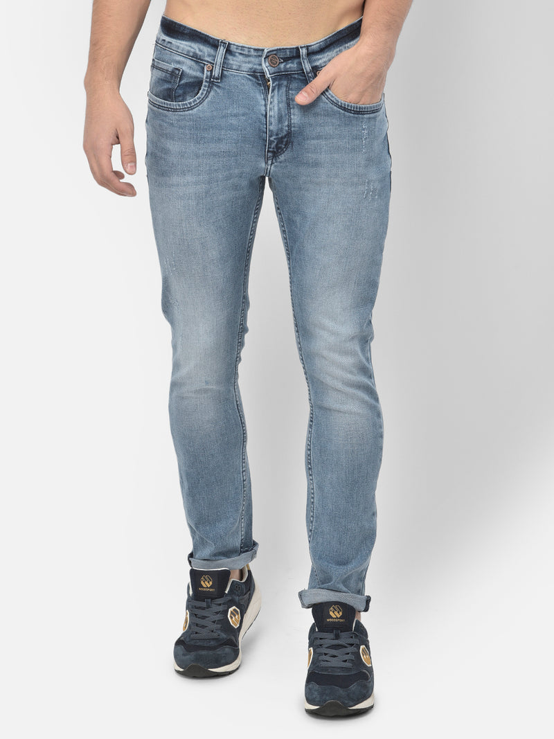 Men Blue Slim Fit Mid Rise Washed Streachable Jeans