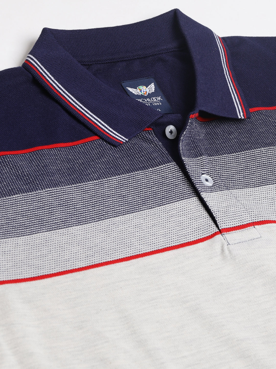 Men Navy Regular Fit Color Blocked Polo Neck T-Shirt