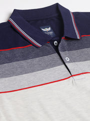 Men Navy Regular Fit Color Blocked Polo Neck T-Shirt