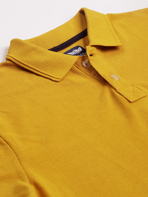 Men Mustard Regular Fit Solid Polo Neck T-Shirt