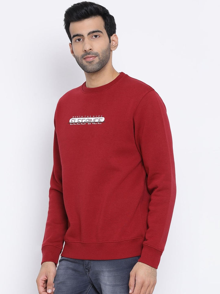 Men Dark Maroon Regular Fit Crew Neck Sweat Shirt
