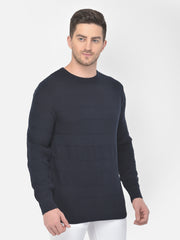 Men Navy Blue Regular Fit Round Neck Full Sleeve Sweater