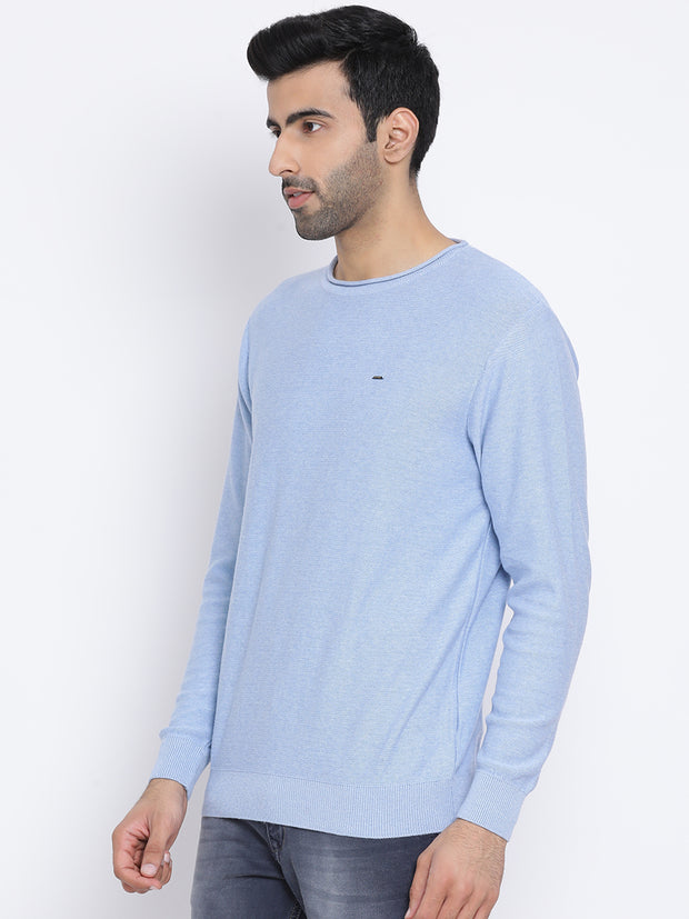 Men Sky Regular Fit Round Neck Full Sleeve Sweater