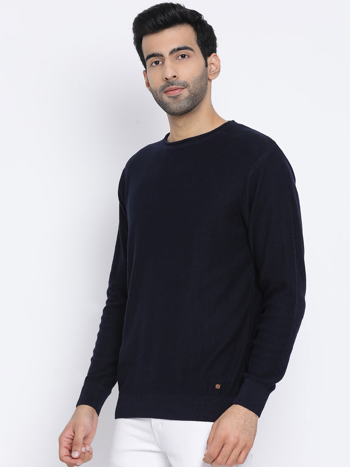 Navy Round Neck Casual Sweater