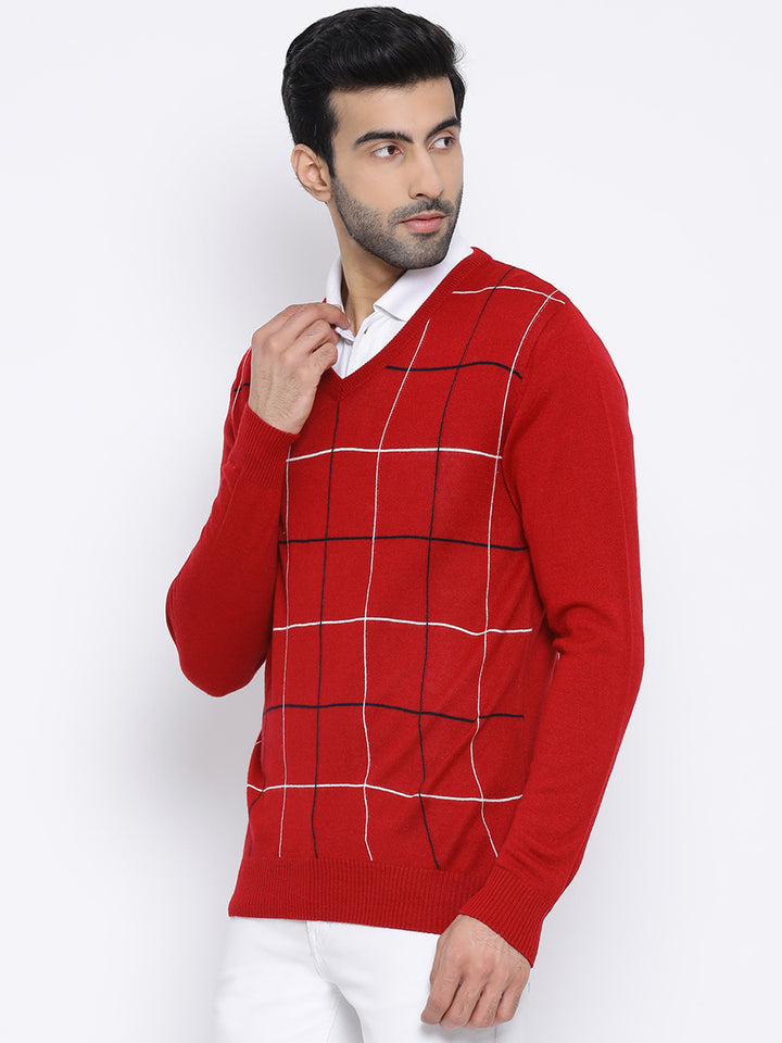 Red V-Neck Casual Sweater
