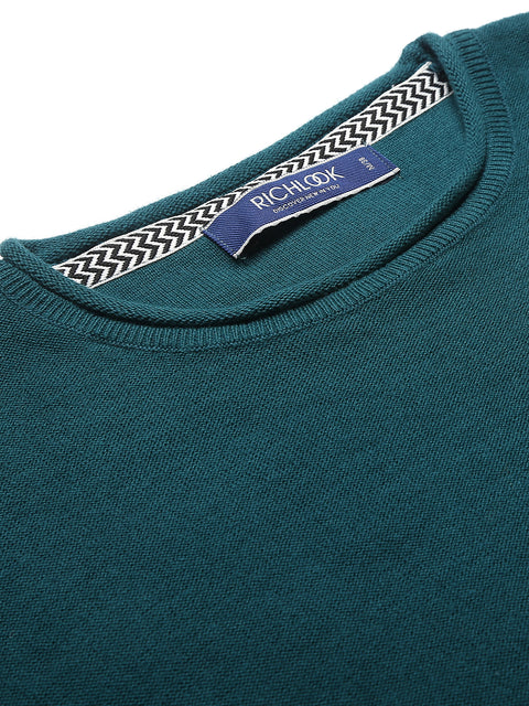 Men Olive Regular Fit Round Neck Full Sleeve Sweater