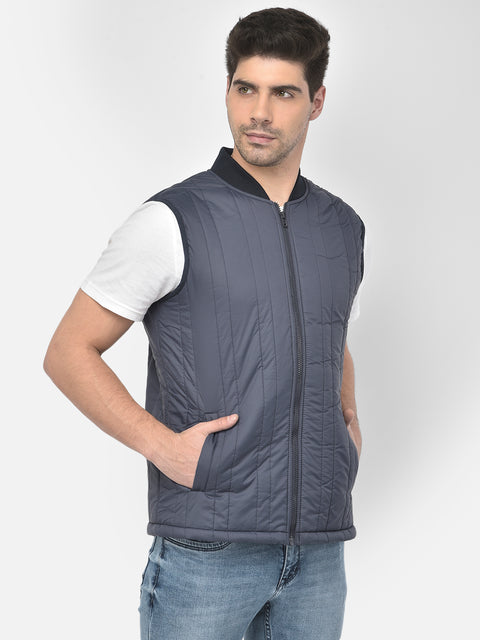 Men Navy Regular Fit Solid Sleeveless Jacket