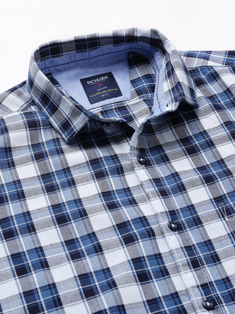 Men Indigo Slim Fit Checkered Casual Shirt
