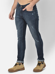 Men Blue Slim Fit Mid Rise Washed Streachable Jeans