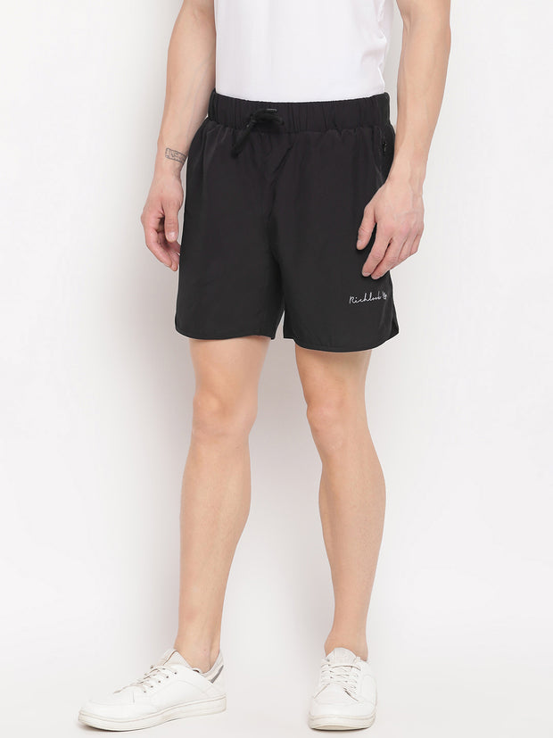 Men Black Regular Fit Side Pkt Solid Shorts