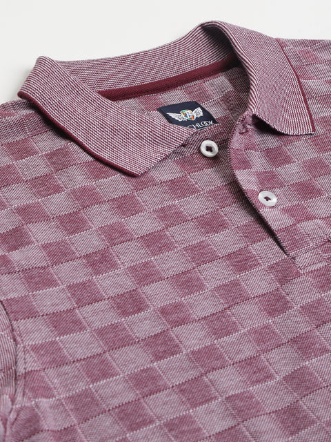 Men Pink Regular Fit Checkered Polo Neck T-Shirt