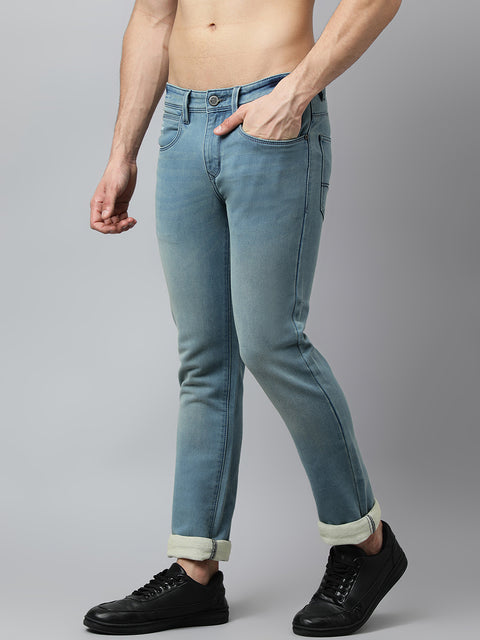 Men Sky Tint Regular Fit Mid Rise Clean Look Strechable Jeans
