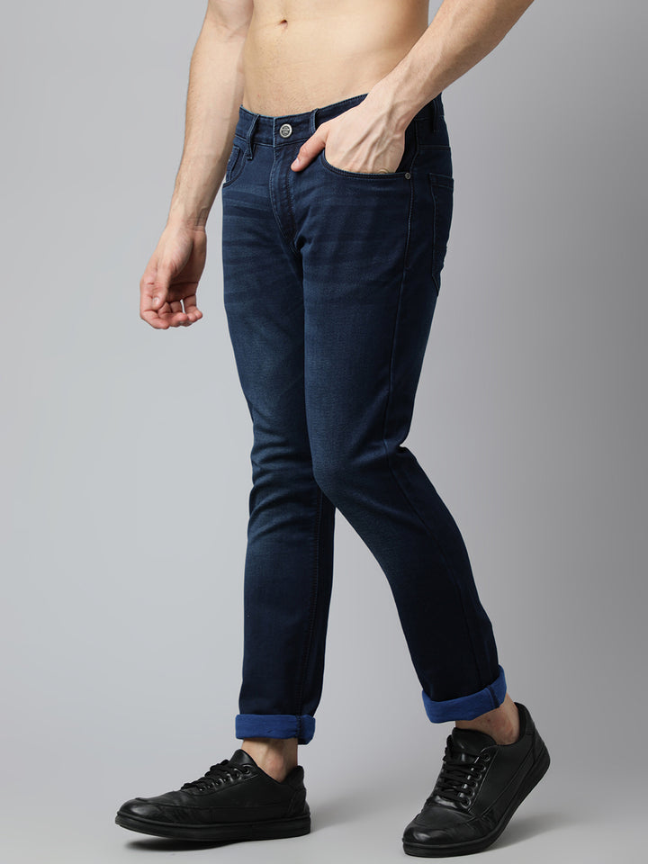Men Indigo Slim Fit Mid Rise Clean Look Stretchable Jeans