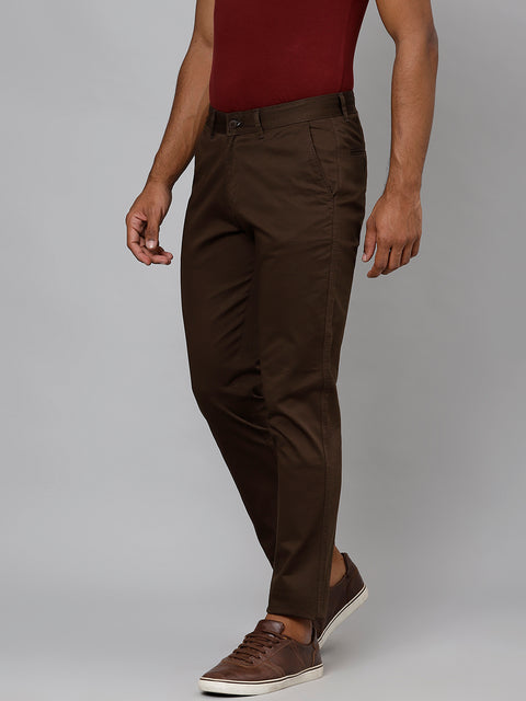 Men Coffee Slim Fit Mid Rise Casual Trouser