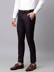 Men Wine Smart Fit Mid Rise Formal Trouser