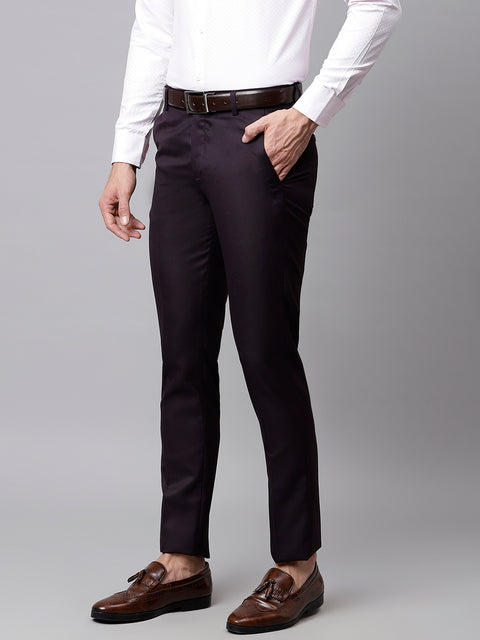 Men Wine Smart Fit Mid Rise Formal Trouser