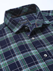 Men Green Slim Fit Checkered Casual Shirt