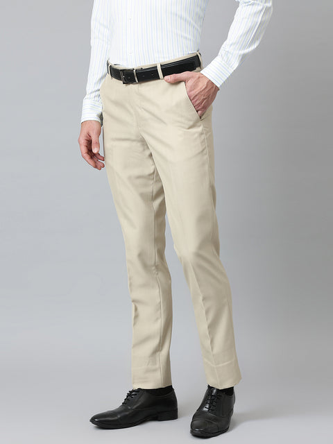 Men Beige Smart Fit Mid Rise Formal Trouser