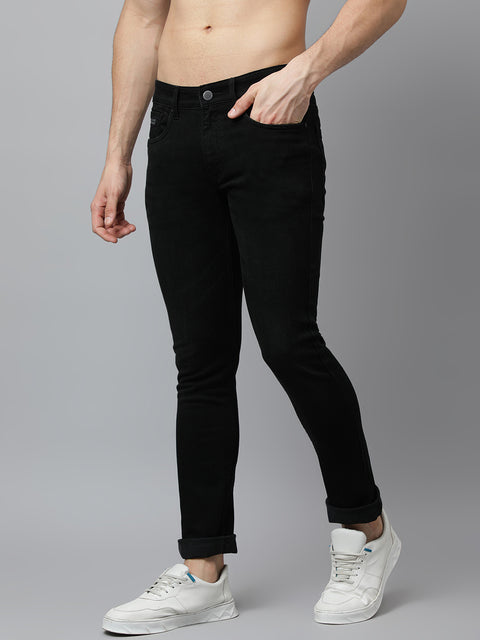 Men Slate Black Slim Fit Mid Rise Clean Look Strechable Jeans