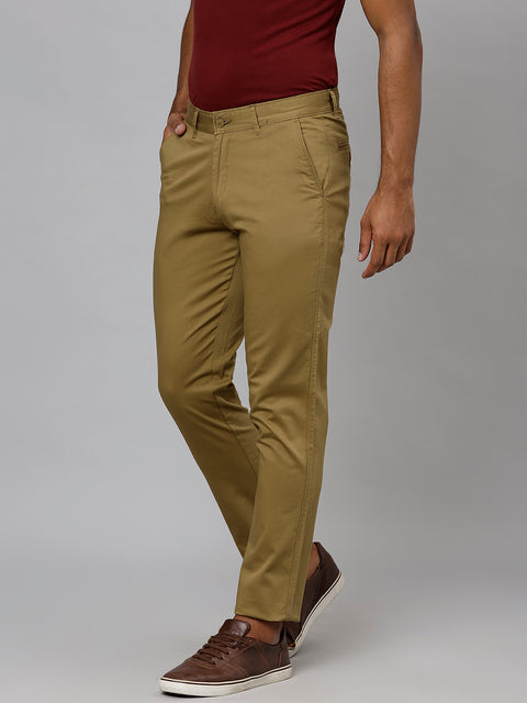 Men Khaki Slim Fit Mid Rise Casual Trouser