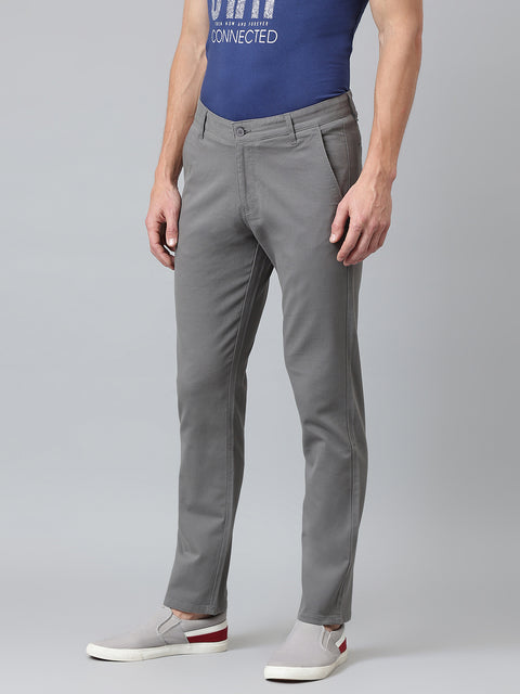 Men Steel Grey Slim Fit Mid Rise Casual Trouser