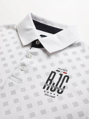 Men White Regular Fit Printed Polo Neck T-Shirt