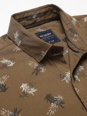 Men Brown Slim Fit Printed Casual Shirt