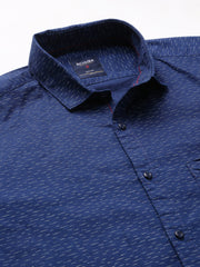 Men Navy Slim Fit Printed Casual Shirt